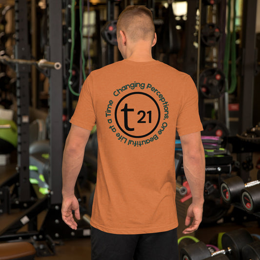 Bold black circle with T21 
 Down Syndrome/special needs Awareness shirt