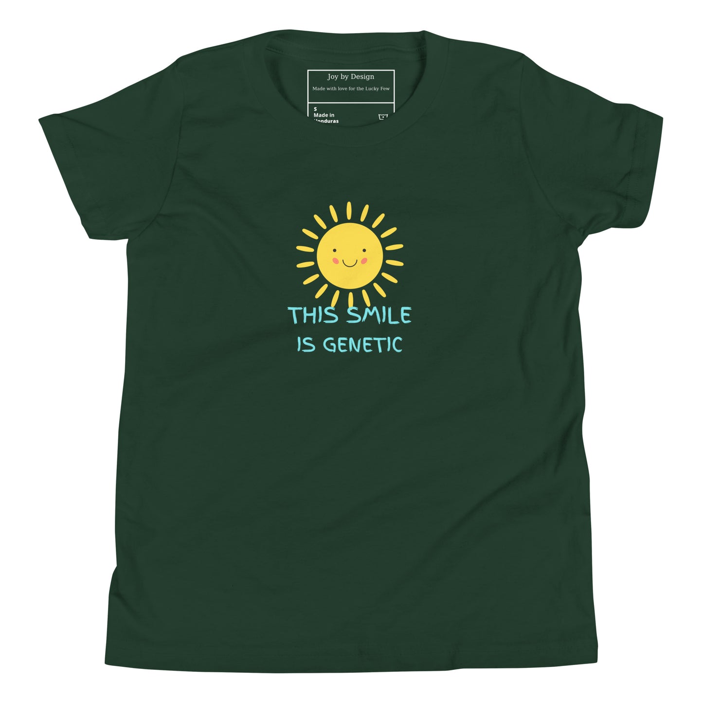 Graphic youth tee, with "This Smile is Genetic" slogan celebrating the extra Down Syndrome joy