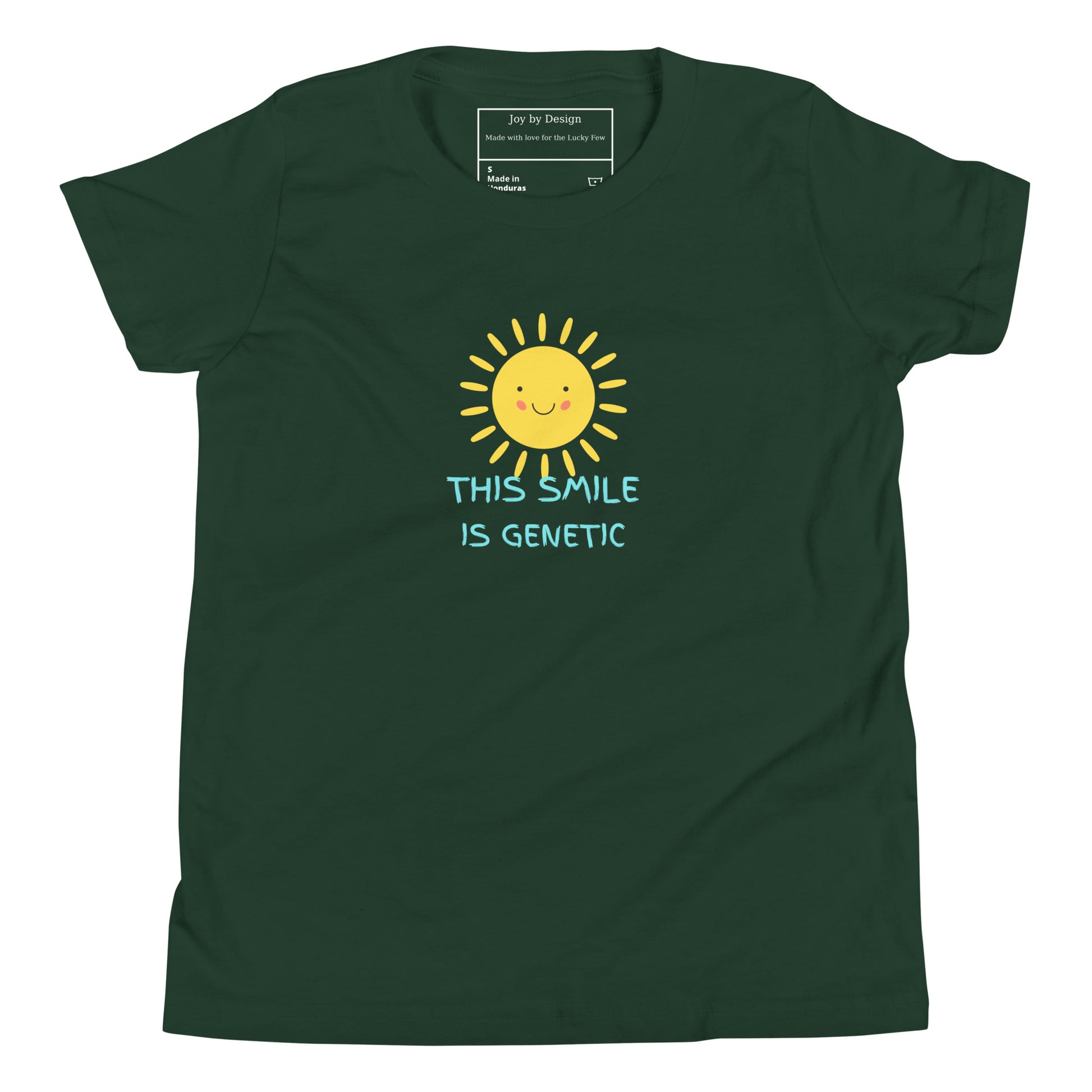 Graphic youth tee, with "This Smile is Genetic" slogan celebrating the extra Down Syndrome joy